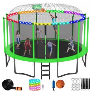 Cama Elastica Capacidade até 700 kg com Luz e Cesta de Basquete, LHX, Verde