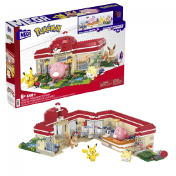 Kit de construção MEGA Pokémon Centro Pokémon da Floresta 648 peças com Pikachu, Chansey, Eevee e Togepi articulados