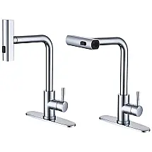 Torneira Cozinha com Chuveiro Suspenso em Cascata, Alça Única e Giratória 360 Graus em Aço Inoxidável, KEER, Cromo Polido