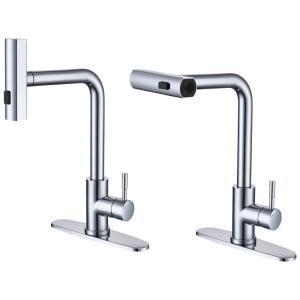 Torneira Cozinha com Chuveiro Suspenso em Cascata, Alça Única e Giratória 360 Graus em Aço Inoxidável, KEER, Cromo Polido