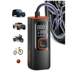 Compressor de Ar Portátil 160 PSI Recarregável, 2X Mais Rápido e Display LCD, 12V, Skight, Laranja