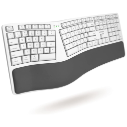 Teclado Ergonômico sem Fio com Bluetooth, Recarregável e Descanso Para as Mãos, MACALLY BTERGOKEY, Branco