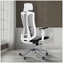 Logicfox Cadeira de Escritório Ergonômica Giratória com Apoio de Braços 3D, Suporte Lombar Ajustável e Apoio de Cabeça, Branca