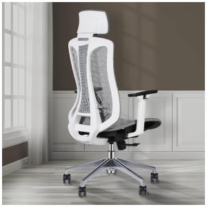 Logicfox Cadeira de Escritório Ergonômica Giratória com Apoio de Braços 3D, Suporte Lombar Ajustável e Apoio de Cabeça, Branca