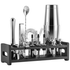 Kit Bn Profissional 24 Peças em Aço Inoxidável com Suporte de Madeira, SOING, Prateado