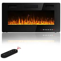 Lareira Elétrica de Embutir A45x91L com Controle Remoto e Chamas Multicoloridas, 110V 1500W, Waleaf, Preta