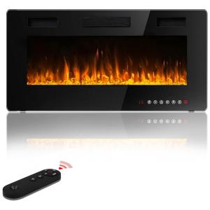 Lareira Elétrica de Embutir A45x91L com Controle Remoto e Chamas Multicoloridas, 110V 1500W, Waleaf, Preta
