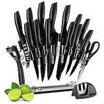 MOOKA Conjunto de Facas em Aço Inoxidável com Bloco de Bancada, 17 Peças, GENERIC, Preto