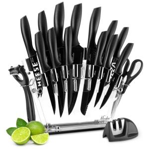 MOOKA Conjunto de Facas em Aço Inoxidável com Bloco de Bancada, 17 Peças, GENERIC, Preto
