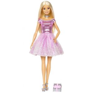 Boneca Barbie Feliz Aniversário com Vestido Rosa Glitter e Acessórios
