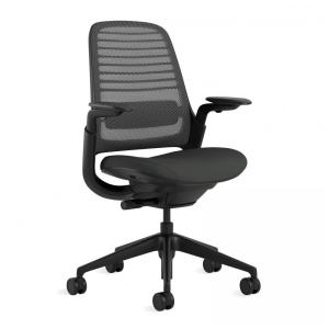 Cadeira de Escritório Ergonômica Giratória com Encosto Médio, escuro, STEELCASE 435A00 5T29 5S25 6205 4ARM LUM CC, Cinza escuro