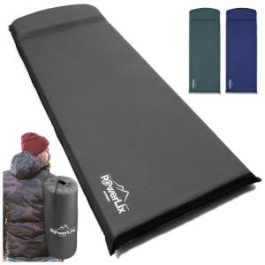 Powerlix Colchão Inflável para Camping Portátil Ultraleve com Travesseiro Embutido e Bolsa de Transporte, Cinza