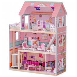 Casa de Bonecas de Madeira ROBUD, Conjunto com 24 Peças de Acessórios Exclusivos, Elevador Funcionando, Presente para Crianças a partir de 3