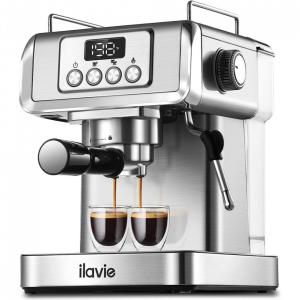 Máquina de Café Expresso 20 Bar 1,8L com Vaporizador, Aço Inoxidável, 110V 1350W, ILAVIE, Prata
