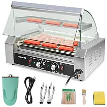 Máquina de Hot Dog com 7 Rolos Antiaderente para Até 18 Salsichas, 220V 1100W, Seeutek, Prata
