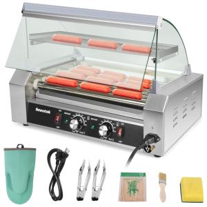 Máquina de Hot Dog com 7 Rolos Antiaderente para Até 18 Salsichas, 220V 1100W, Seeutek, Prata