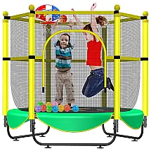 Cama Elastica Infantil com Diâmetro e Cesta de Basquete para até 100 kg, Amarela, ASEEM JY trampoline LS, Amarelo