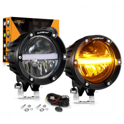 Farol de Milha LED Off Road com 11000 Lúmens e Luz Branca e Âmbar IP68 9V 32V, 110W, 2Un, Auxbeam, Preto