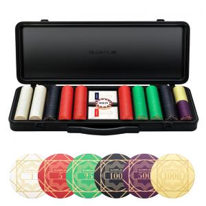Maleta de Poker com 500 Peças e Fichas Numeradas, 12g, Cada e Revestimento Alemão, SLOWPLAY, Preta