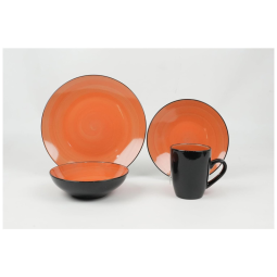 Aparelho de Jantar de 16 Peças Stoneware Sonoma, Pintura à Mão em Laranja Giratório, Efeito Manchado Preto Brilhante,HomeVss