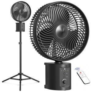 Ventilador de Piso Recarregável com Bateria de 10000mAh, 7 Velocidades, Controle Remoto e Temporizador, 5V, AIRBITION WH91, Preto