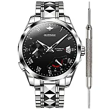 Relógio Masculino Analógico Automático, B, B , OUPINKE B 3198 Black, Prateado