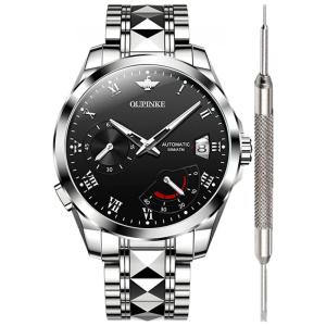 Relógio Masculino Analógico Automático, B, B , OUPINKE B 3198 Black, Prateado