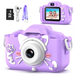Câmera infantil Goopow para crianças de 3 a 8 anos, com vídeo HD 1080p, 12MP, zoom digital 8x, 28 molduras divertidas e cartão SD de 32GB