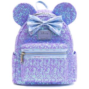 Mochila Escolar Infantil Loungefly Disney Minnie Mouse Brilhante para Crianças a Partir de 5 Anos, Roxa