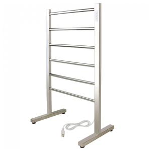 Aquecedor de toalhas WarmlyYours, modelo freestanding com 6 barras, aço inox polido, plug-in com timer embutido.