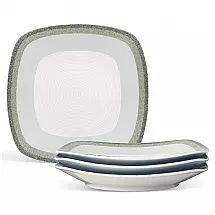 Conjunto de Pratos para Salada e Sobremesa com 4 Peças, Formato Quadrado e Material de Porcelana, Noritake G037-588D, Branco e Verde