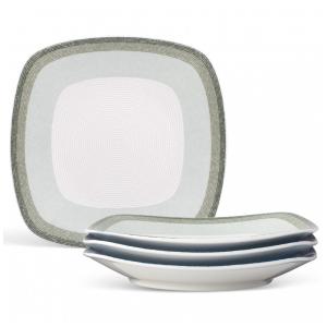Conjunto de Pratos para Salada e Sobremesa com 4 Peças, Formato Quadrado e Material de Porcelana, Noritake G037-588D, Branco e Verde
