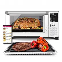 Forno elétrico de bancada Nuwave Bravo XL Grill inox 28 L, air fryer, convecção, grill, 100 funções, 50–260 °C, 110V