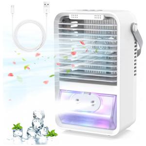 Climatizador Portátil 5 em 1 com 3 Velocidades e 7 Luzes Coloridas, Nucucina CL09B, Branco