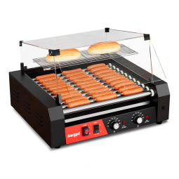 Máquina de Hot Dog Comercial de 1650W, 11 Rolos 30 Rolos de Cachorro-Quente, Aço Inoxidável Com Tampa Anti Poeira