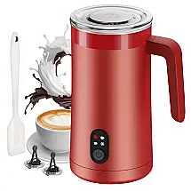 Espumador de Leite Elétrico Ovetedot, 4 em 1, 400ml Vermelha: Crie Espuma Quente e Fria, Aqueça e Esquente Leite Automaticamente!