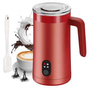 Espumador de Leite Elétrico Ovetedot, 4 em 1, 400ml Vermelha: Crie Espuma Quente e Fria, Aqueça e Esquente Leite Automaticamente!