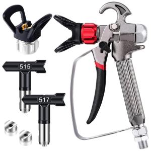 Pistola de Pintura Airless: Kit com 5 Peças, Pressão de 24.827 kPa (3600 PSI), 2 Bicos Reversíveis e 2 Assentos de Bico para Máquina