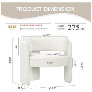 Cadeiras COLAMY estofadas creme em veludo sherpa com encosto curvo e 3 pés de madeira para sala e quarto kit 2 peças