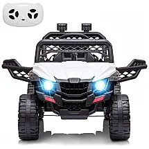 Carro Elétrico Infantil 1 Assento com Suspenção, Luzes LED, Bateria 12V, RCtown, Branco