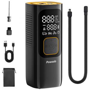 Compressor de Ar com Fio Portátil 160 PSI com Desligamento Automático, 12V, Powools PL8768, Amarelo