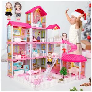Casa de Bonecas com 70 Acessórios 5 Andares 11 Quartos para Crianças a partir de 4 anos, BOBXIN, Rosa
