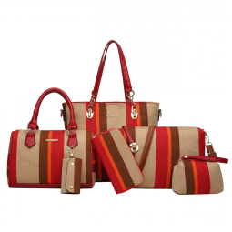 Conjunto de Bolsas Femininas 6 Peças com Carteira, 2E youth, Marrom e Vermelho