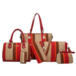 Conjunto de Bolsas Femininas 6 Peças com Carteira, 2E youth, Marrom e Vermelho