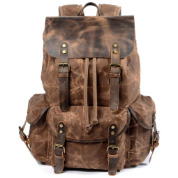 WUDON Mochila de Couro Legítimo para Viagem, Escola Marrom