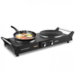 Cooktop Elétrico Portátil com Queimador Duplo, Temperatura Ajustável e Alças que Mantêm Frio, 110V 1800W, Techwood