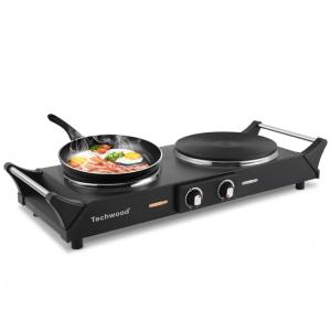 Cooktop Elétrico Portátil com Queimador Duplo, Temperatura Ajustável e Alças que Mantêm Frio, 110V 1800W, Techwood