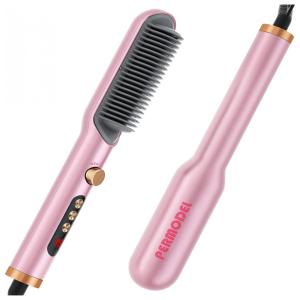 Escova Alisadora Elétrica com 9 Configurações de Temperatura e Desligamento Automático, Bivolt, PERMODEL HSC001, Rosa