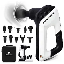 Massageador Pistola Elétrico Profissional Sem Fio 10 Acessórios e 31 Velocidades, STRONGICK, Laranja