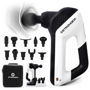 Massageador Pistola Elétrico Profissional Sem Fio 10 Acessórios e 31 Velocidades, STRONGICK, Laranja